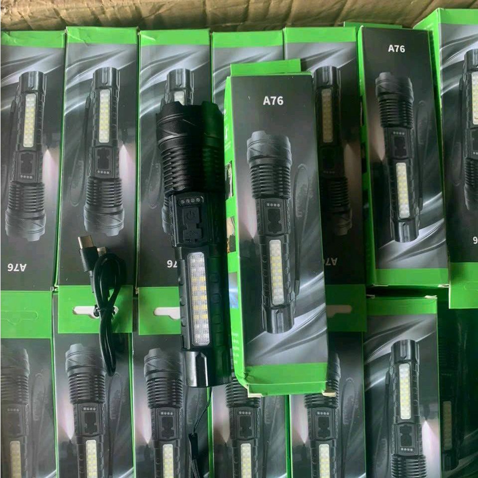 Đèn Pin A76 Cầm Tay Siêu Sáng Chiếu Xa 300m Có Zoom Xa Gần,Chống Nước IPX4, Pin Trâu Chip COB Led Tâm Tròn 7 Chế Độ Sáng