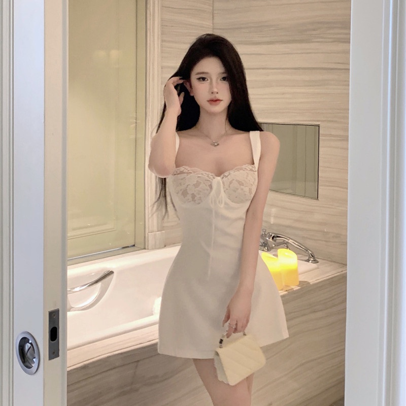 Mới Đầm Hai Dây Phối Ren Quyến Rũ Hợp Thời Trang Cho Nữ