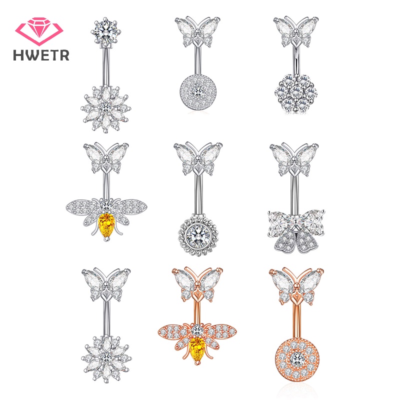 Khuyên Rốn Thép Không Gỉ Đính Đá zircon Hình Hoa Và Bướm Thời Trang Mới