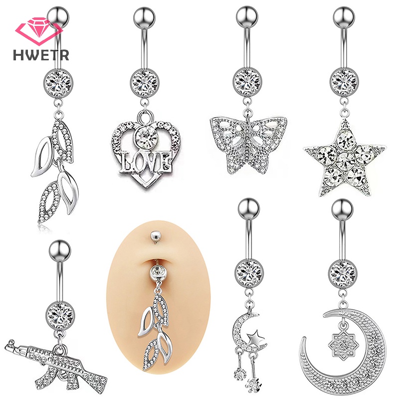 Khuyên Rốn Thép Không Gỉ Hình Trái Tim Đính Đá zircon Mới