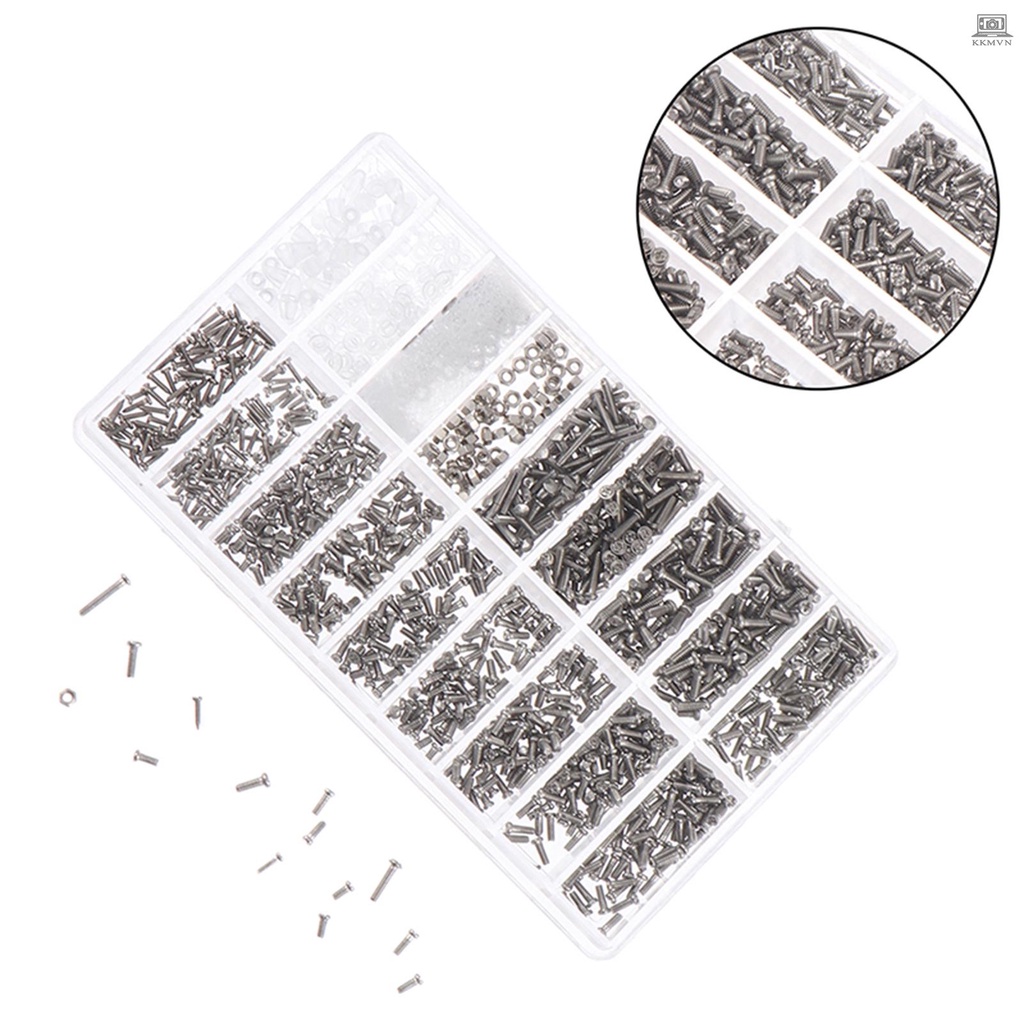 Eyeglasses Repairing Kit Set Assorted Storage Box Design 1000PCS Screws and Pads with Micro Screwdriver for Watch Clock Spectacle Eyewear Repairing Portable