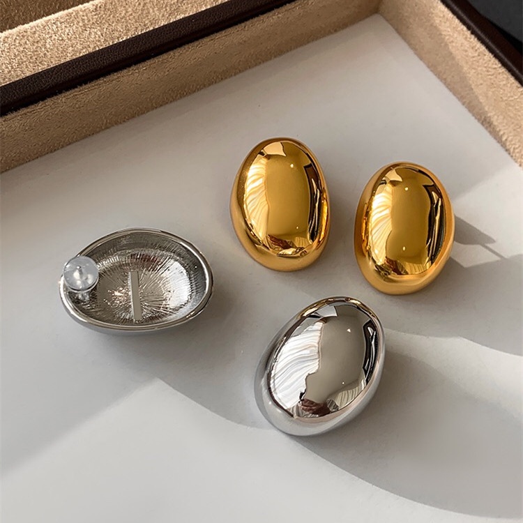 Bông Tai Kim Loại Mạ Vàng Hình oval Thanh Lịch Cho Nữ Mới