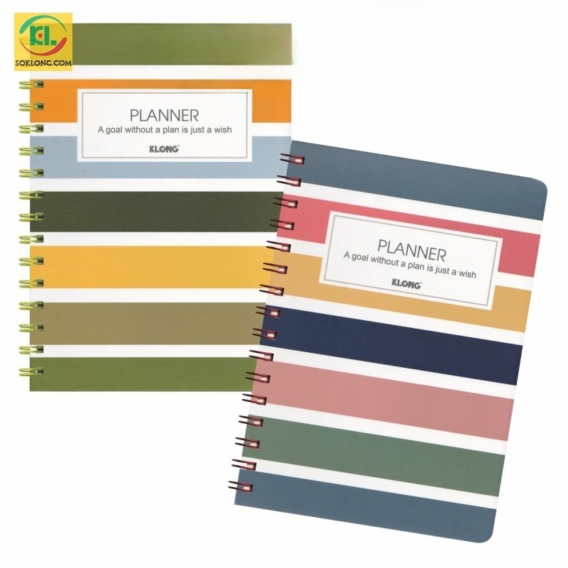 Sổ kế hoạch Planner lò xo kép 200 trang A5 sọc ngang Klong MS945 nhiều màu VPP KLONG