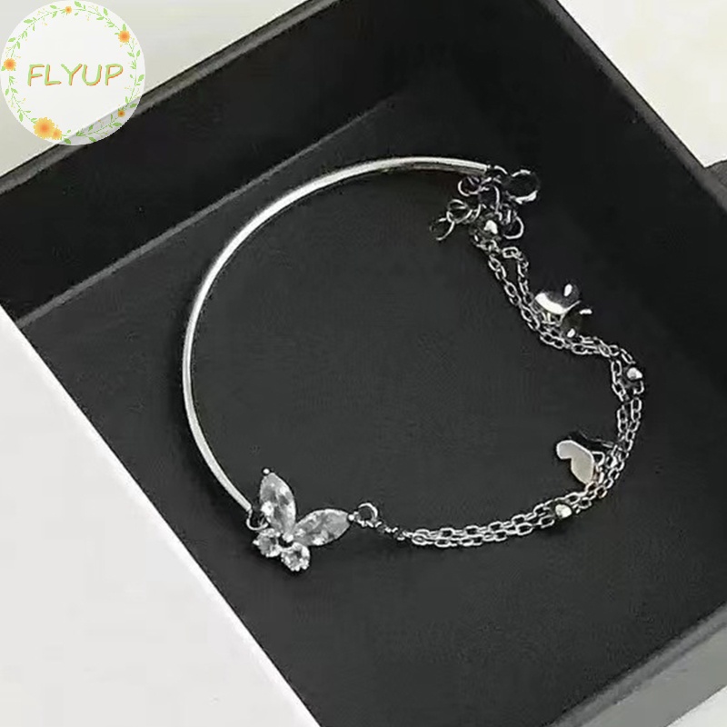 Flyup Vòng Tay Nhiều Lớp Màu Bạc zircon Hình Bướm Lấp Lánh Thời Trang Cho Nữ vn