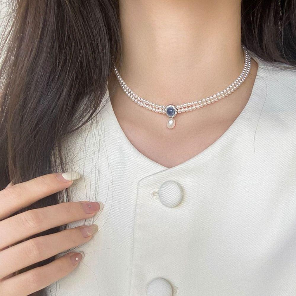 Thơm Vòng Cổ Vòng Tay Dây Xích Đôi Đính Đá Màu Xanh Dương Phong Cách Hàn Quốc Ngọt Ngào Dành Cho Cô Dâu