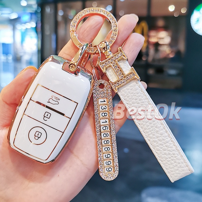 Ốp chìa khoá Kia - k3 , Kia morning - Soluto - Seltos - Sonet - Móc da đính đá Bao Da Chìa Khóa Ô tô Kia Seltos,Soluto,K3, Cerato 14-18, Sorento, Morning 2021