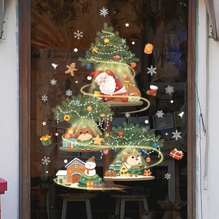 Decal noel- hít tĩnh điện – cây thông ông già noel đèn vàng