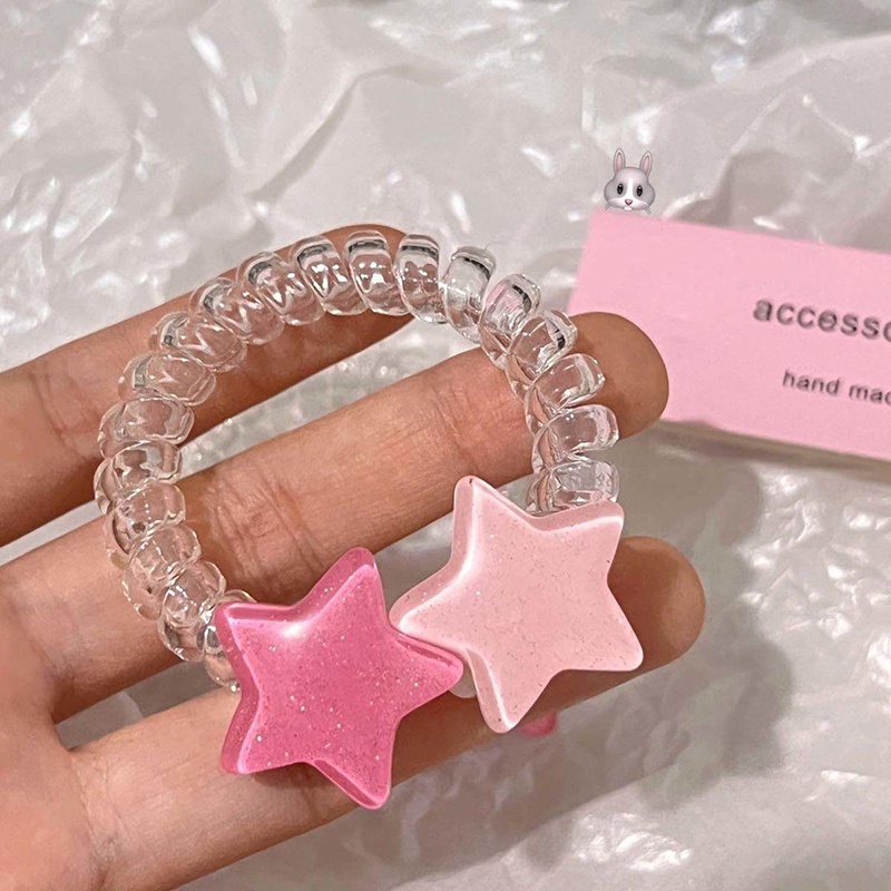 Dây Cột Tóc Co Giãn Cao Hình Ngôi Sao Màu Hồng Dễ Thương Cho Nữ