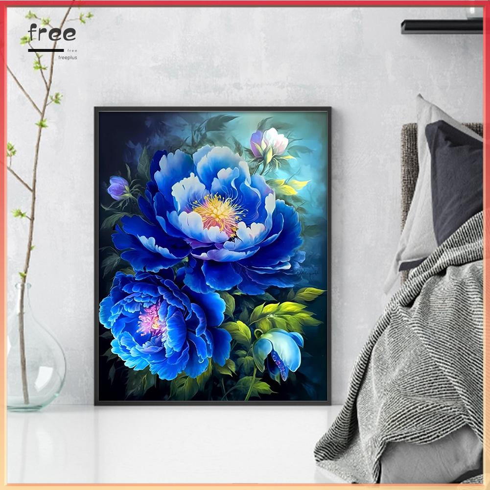 Bộ Tranh Thêu Chữ Thập 11ct Hình Hoa Mẫu Đơn Màu Xanh Dương Bằng cotton