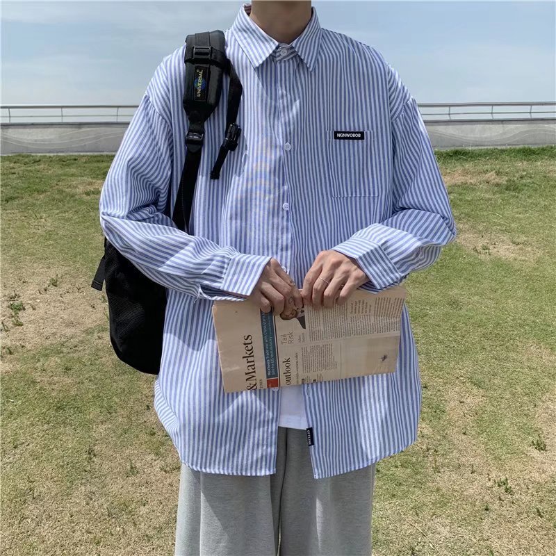 Vunc Áo Sơ Mi Dài Tay Họa Tiết Kẻ Sọc Đơn Giản Thời Trang Cho Nam