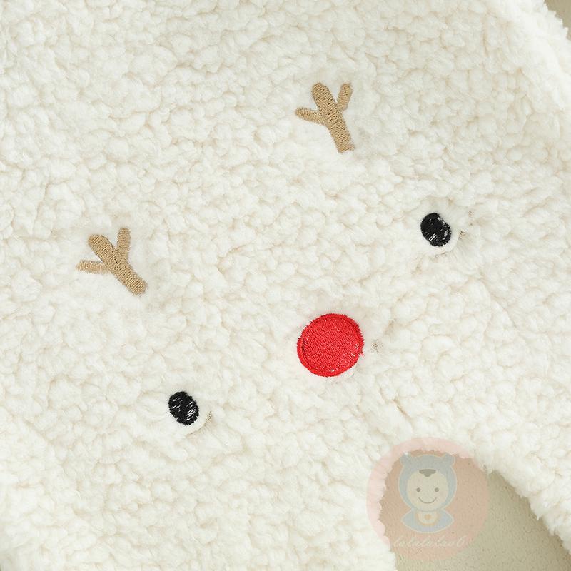 Laa6-baby Áo Liền Quần Dài Tay Cổ Tròn Thêu Hình Hươu Có Khóa Kéo Giáng Sinh
