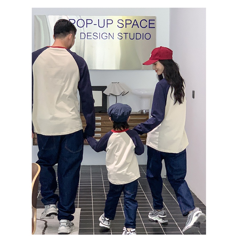 Bộ Áo Thun Tay Dài Cổ Tròn Màu Sắc Tương Phản Thời Trang Mùa Thu Mới 2023 Dành Cho Gia Đình