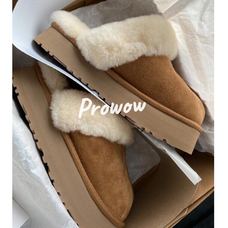 Prowow❤Dép Bít Mũi Phối Lông Xù Phong Cách Trẻ Trung Dành Cho Nữ