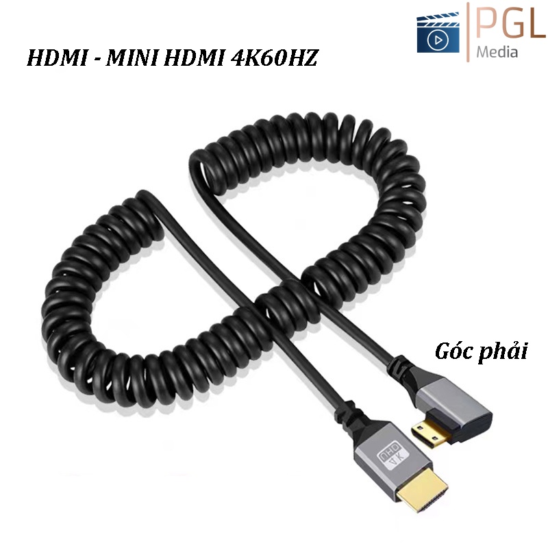 Dây mini HDMI 2.0 4K@60hz DẠNG lò xo đầu ra khuỷu tay A-C