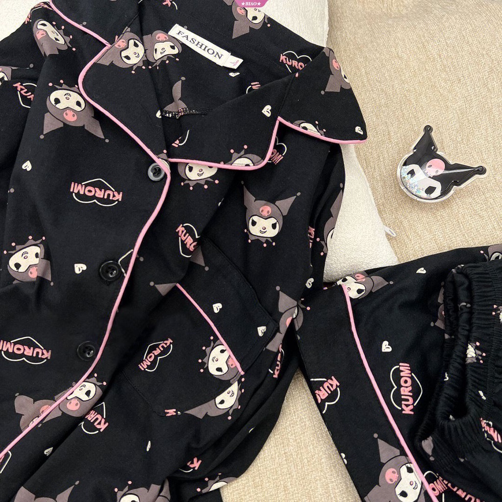 Kawaii sanrio kuromi Bộ Đồ Ngủ Tay Dài In Họa Tiết Hoạt Hình Dễ Thương Thoải Mái Dành Cho Nữ