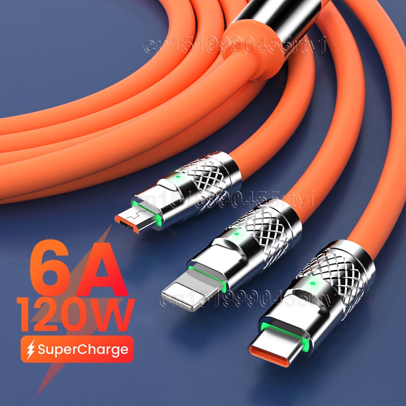 Dây Cáp Sạc 3 Trong 1 120w 66w type-c 120w Siêu Nhanh Cho iphone samsung xiaomi wird