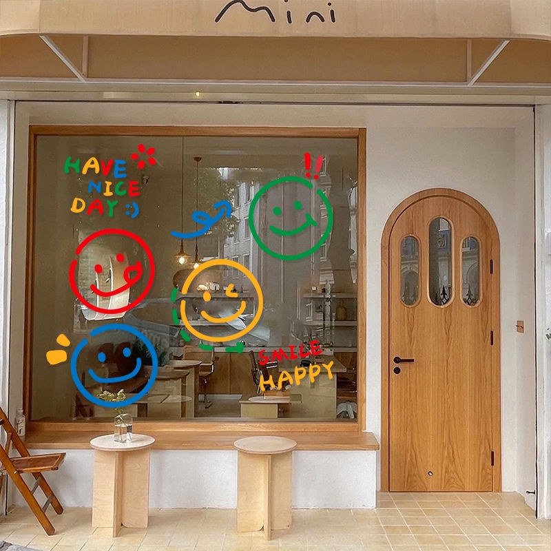 Dễ Thương sticker Dán Tường Hình Mặt Cười Phong Cách Bắc Âu Trang Trí Cửa Sổ Kính