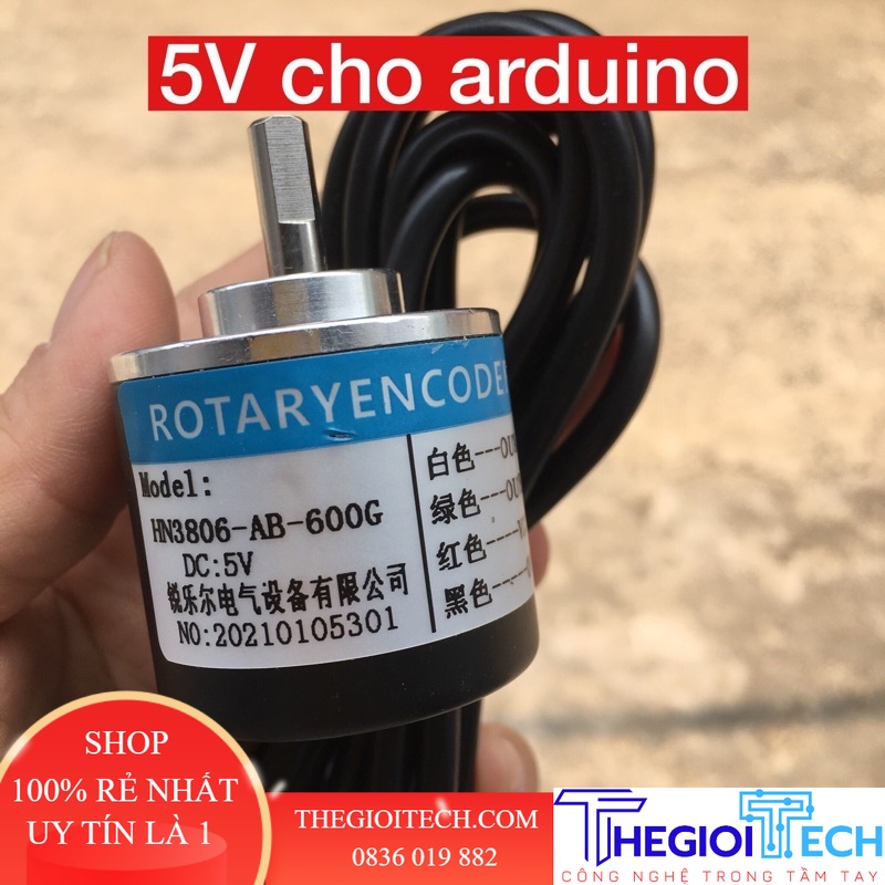 Encoder 100 360 600 xung 2 kênh AB 5-24V, NPN/PNP, Bộ mã hóa vòng quay φ 38mm; trục 6mm 24V