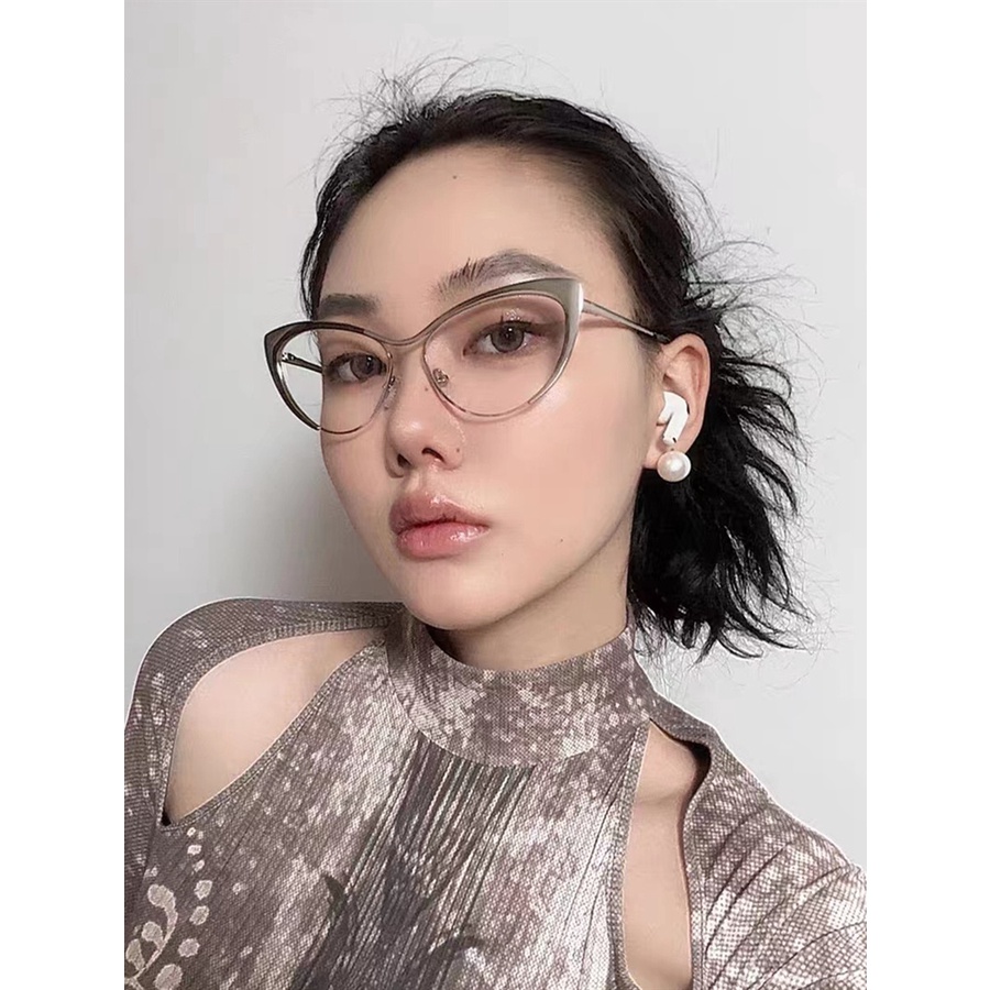 Gọng kính cận/kính cận có độ   Kính Mắt Mèo Gọng Kim Loại Chống Ánh Sáng Xanh Phong Cách Hàn Quốc Cho Nữ gọng kính cận