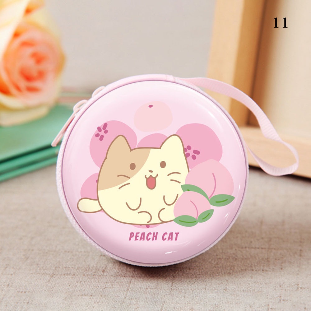 Dễ Thương Hộp Thiếc Đựng Tiền Xu / Tai Nghe Hình Tròn In Họa Tiết Hoạt Hình Đáng Yêu Có Khóa Kéo
