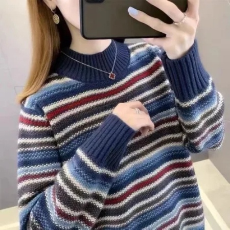 Áo sweater Dệt Kim Kẻ Sọc Dáng Rộng Thời Trang Thu Đông Hàng Mới 2023 Dành Cho Bạn Nữ