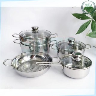 Bộ Nồi Inox 5 Chiếc Fivestar 3 đáy (Nắp Kính & Nắp Inox)