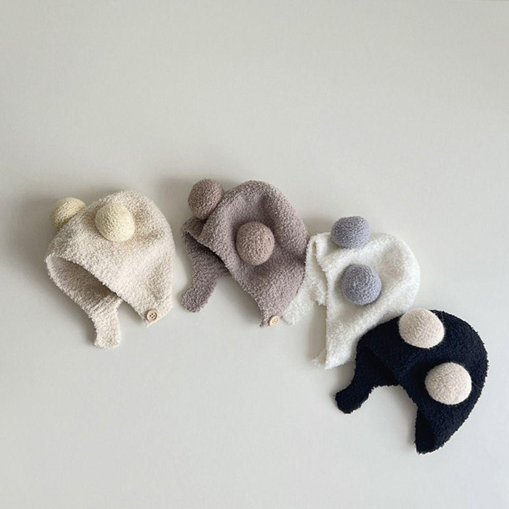 Mũ beanie Màu Trơn Phủ Lông Mềm Mại Bảo Vệ Tai Chống Gió Thời Trang Thu Đông Cho Bé