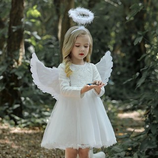 Đầm hóa trang halloween 2023 có cánh thiên thần màu trắng thời trang cho bé gái