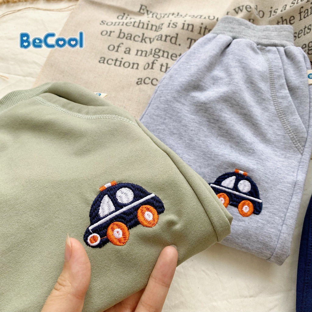 Quần Nỉ Da Cá Thêu Oto BAOBAOKIDS , Quần Nỉ Thu Đông Thêu Hình Oto Cho Bé Size 10 - 27Kg