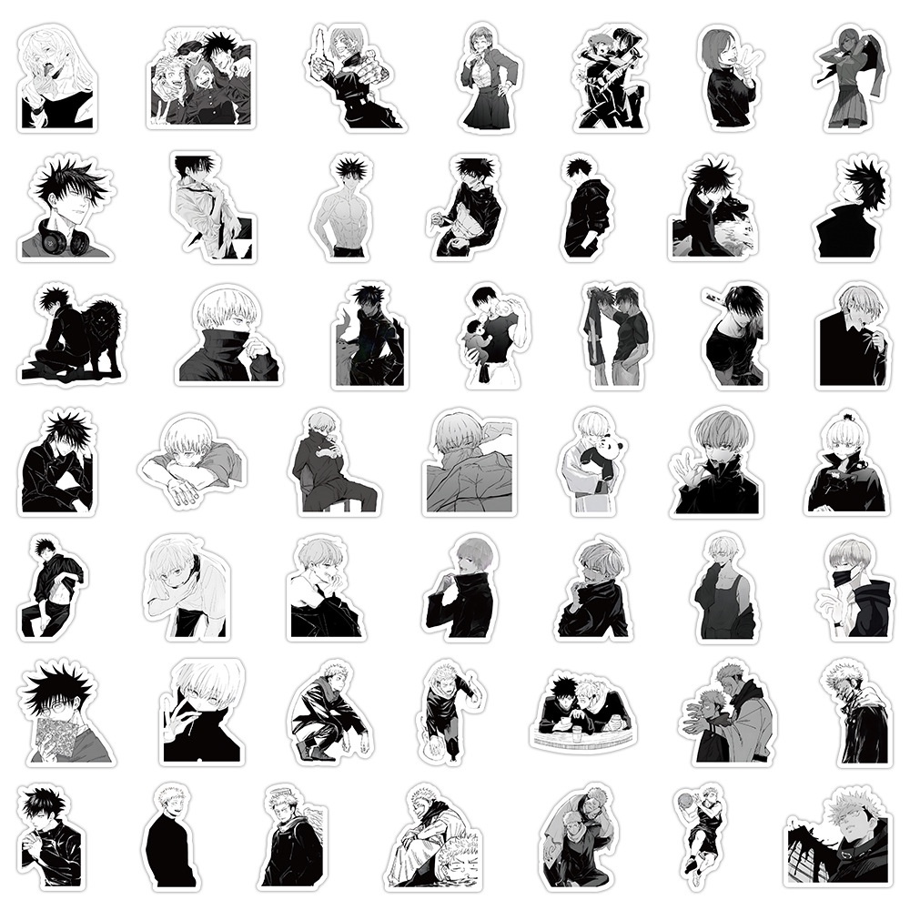 Bộ 103 Miếng Dán Trang Trí laptop Chống Thấm Nước Họa Tiết jujutsu kaisen Màu Trắng Đen diy