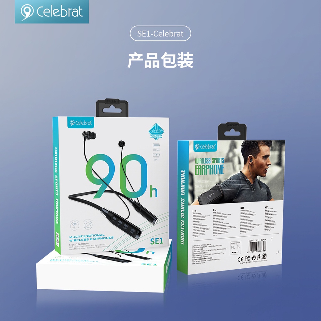 Celebrat Tai Nghe bluetooth Không Dây Đeo Cổ Siêu Dài Phong Cách Thể Thao Chạy Pin Âm Thanh stereo