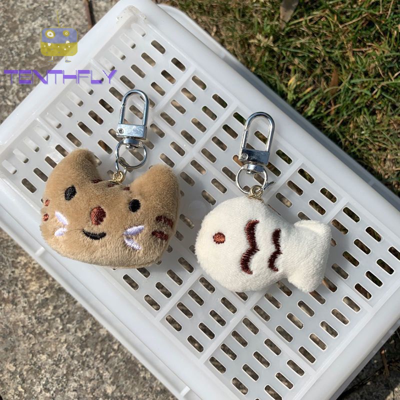 Móc Khóa Đồ Chơi Hình Mèo Và Cá Nhồi Bông Đáng Yêu Sáng Tạo Dành Cho Cặp Đôi Đi Học