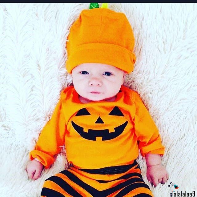 La-infant set Áo Liền Quần + Quần Dài + Nón Họa Tiết halloween Dễ Thương Cho Bé