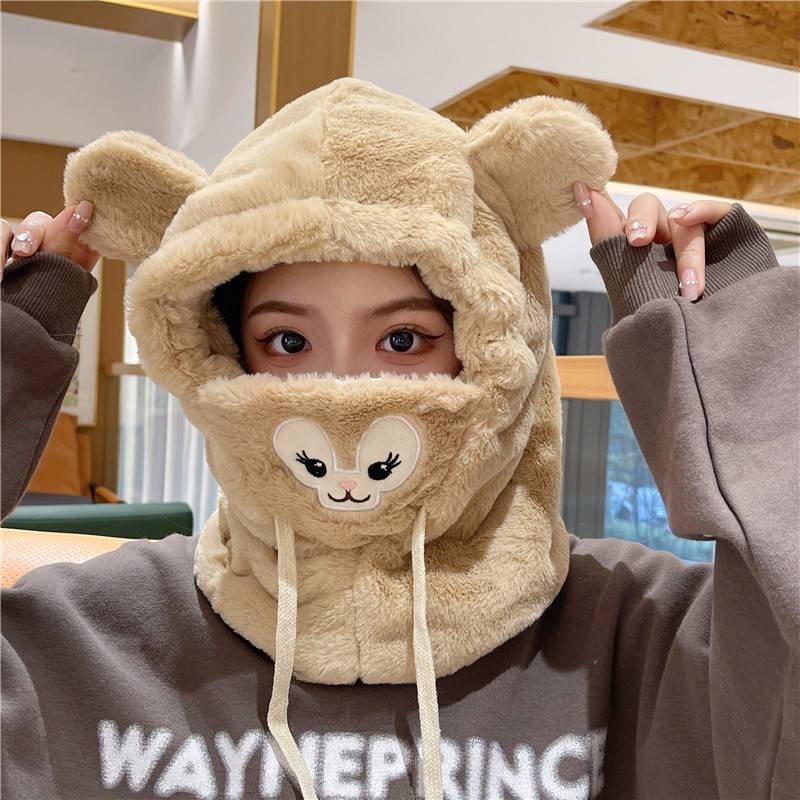 Ere1 Nón Trùm Đầu Kèm Khẩu Trang Giữ Ấm Chống Gió Hình Gấu Dâu Tây Dễ Thương Cho Nữ