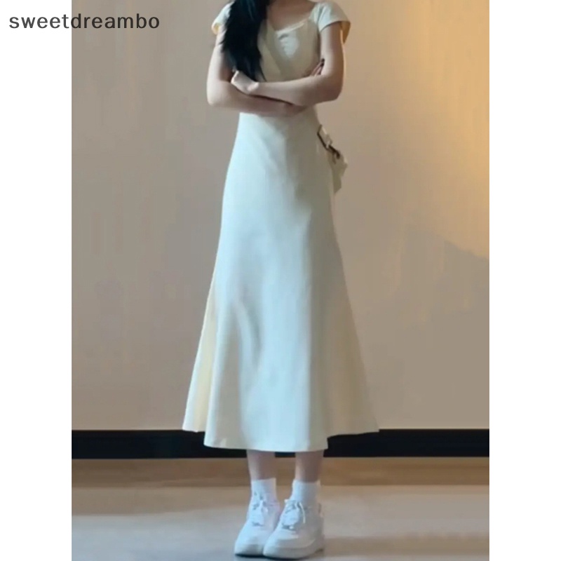 Đầm Dài Dáng Chữ a Màu Trơn Eo Cao Thời Trang Mùa Hè Ngọt Ngào