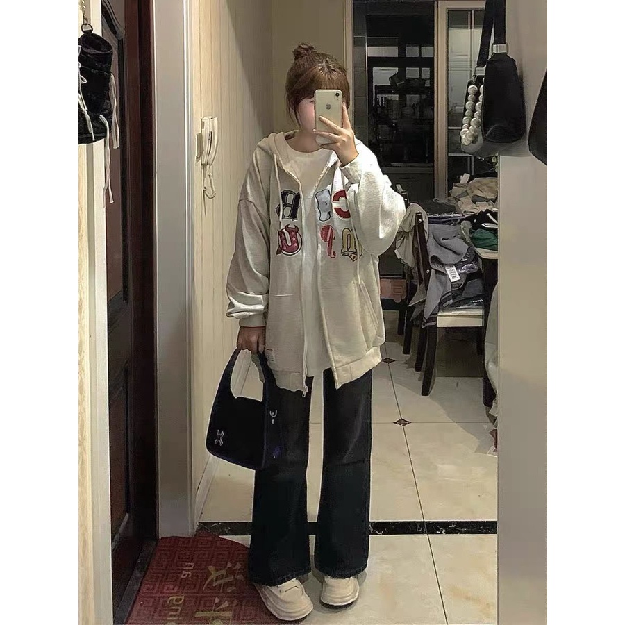 LIVE GREAT Áo Khoác Hoodie In Chữ Phong Cách retro Mỹ Cho Cặp Đôi