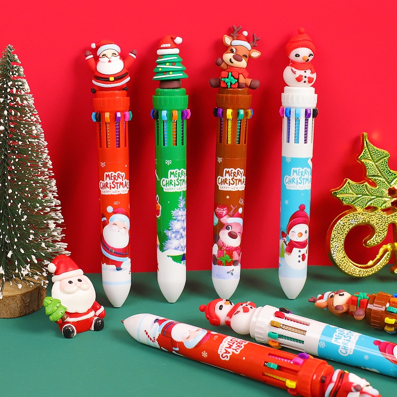 Bút Bi / Bút Bi mini 10 Màu Họa Tiết Ông Già Noel Hoạt Hình Cho Văn Phòng / Trường Học