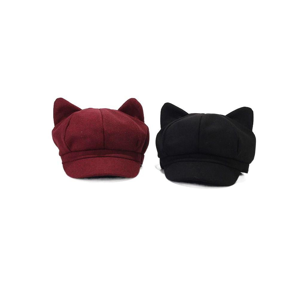 Yunhi Mũ beret Tai Mèo Phong Cách vintage Thời Trang Cho Nữ