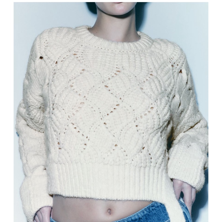 Zara Áo sweater Dệt Kim Tay Dài Cổ Tròn Phối Nơ Thời Trang Thu Đông Cá Tính3859110