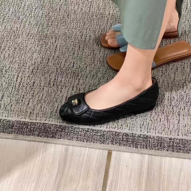 Giày Búp Bê Đế Bằng Đính Đá Phối Khóa Kim Loại Thời Trang retro 2023 Cho Nữ