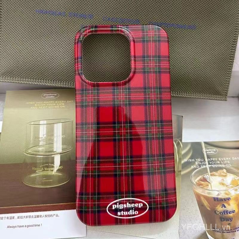 Ốp Điện Thoại Chống Sốc Họa Tiết Sọc Caro Màu Đỏ Cho iphone14 13 11 12promax 11promax 12pro 14pro x xs xr 7 8plus o0na