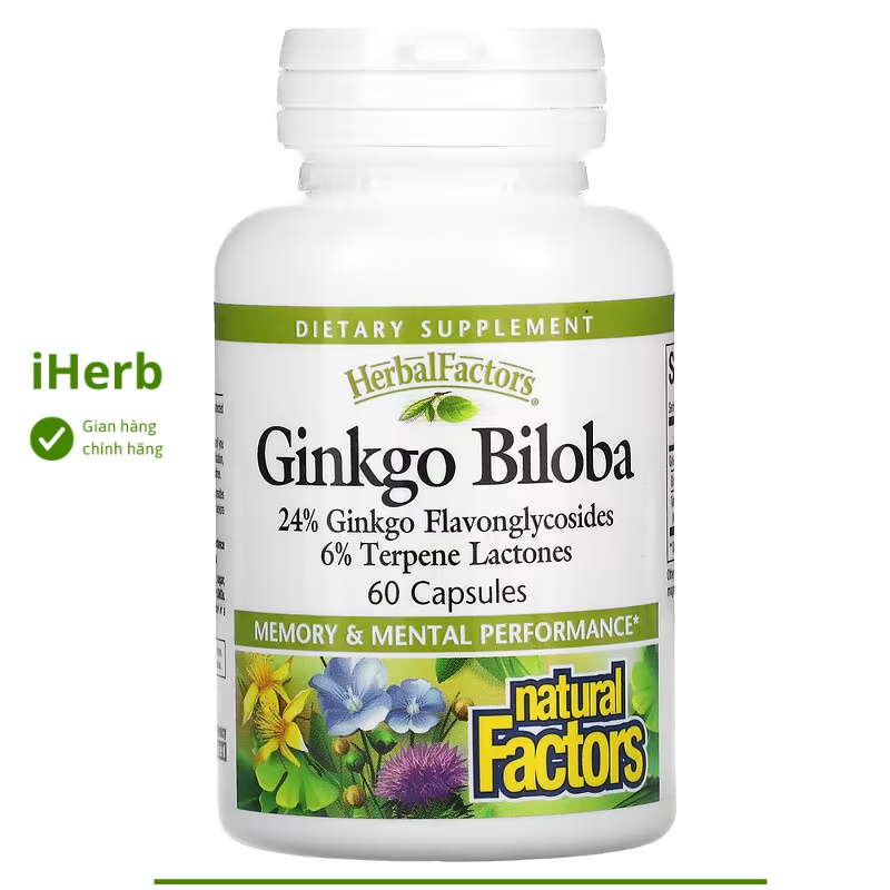 Viên uống hỗ trợ tuần hoàn não Ginkgo Biloba Natural Factors (60 viên) - iHerb Việt Nam