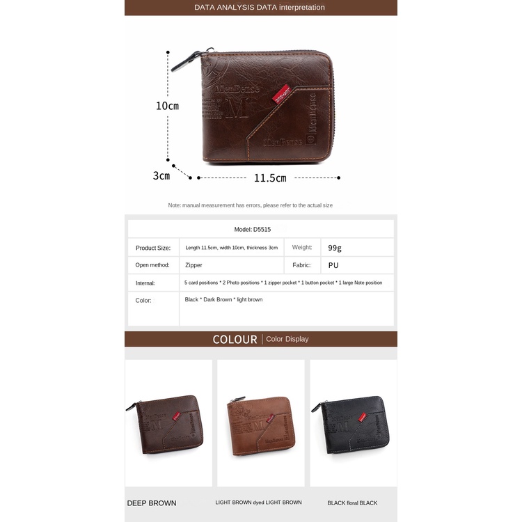 Ví Ngắn Phối Khóa Kéo Phong Cách Âu Mỹ Cho Nam