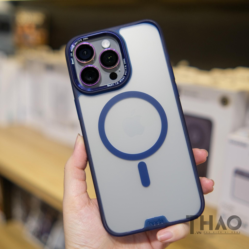 Ốp lưng HODA Rough Military nhám chống bám vân tay hỗ trợ sạc không dây từ tính dành cho iPhone