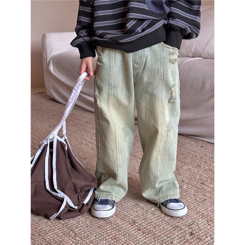 Quần Jean Dài Dáng Rộng Thời Trang Xuân Thu 2023 Cá Tính Cho Bé Trai