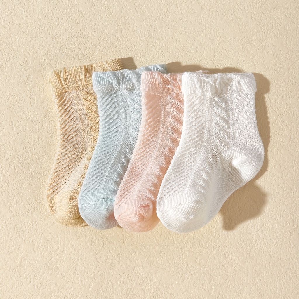 Set 4 Đôi Tất Dệt Kim Phối Lưới Thoáng Khí Thoải Mái Dễ Thương Cho Bé Gái