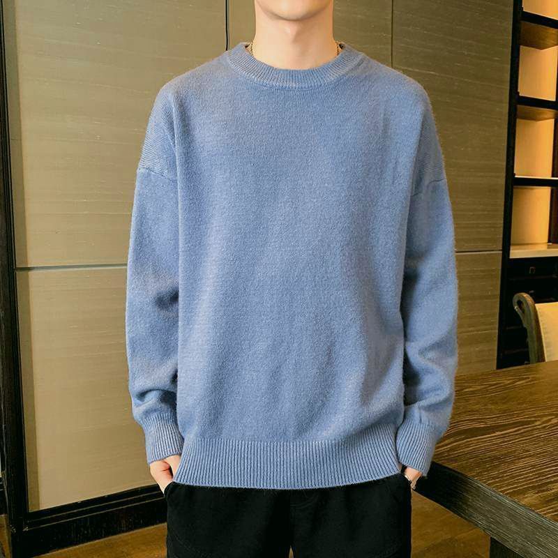 Áo sweater Dệt Kim Tay Dài Dáng Rộng Cổ Tròn Màu Sắc Đơn Giản Phong Cách Nhật Bản Thời Trang Xuân Thu Cho Nam