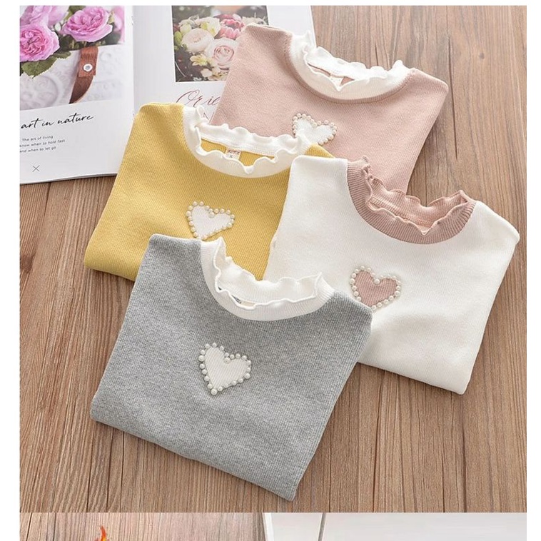 Áo Thun Tay Dài Cổ Ren Co Giãn Thời Trang Cho Bé Gái