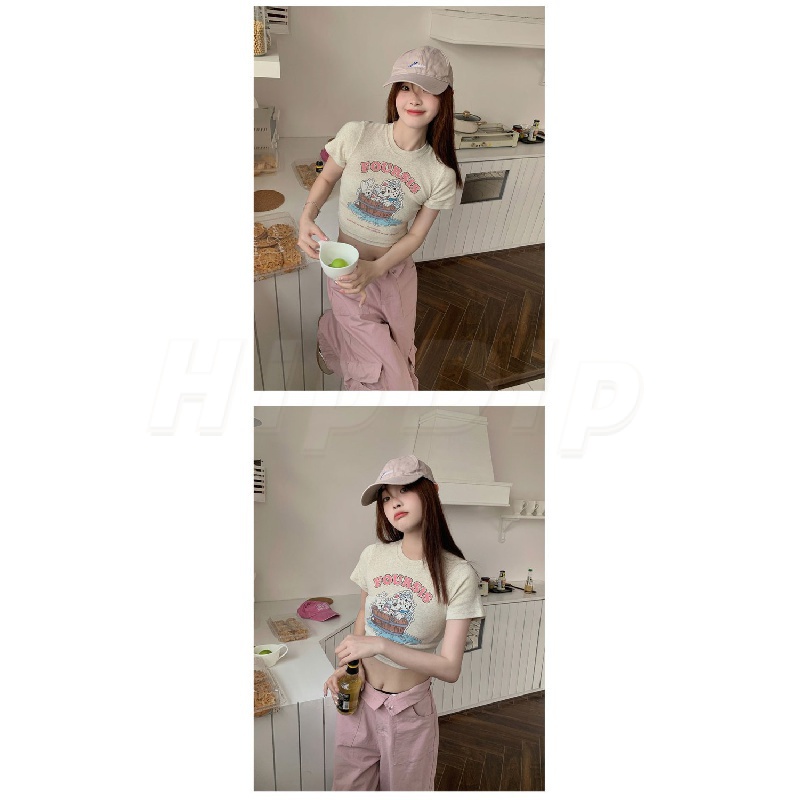 Áo baby tee  Áo Thun Tay Ngắn Hở Vai Ôm Dáng Phong Cách hong kong Thời Trang Cho Nữ