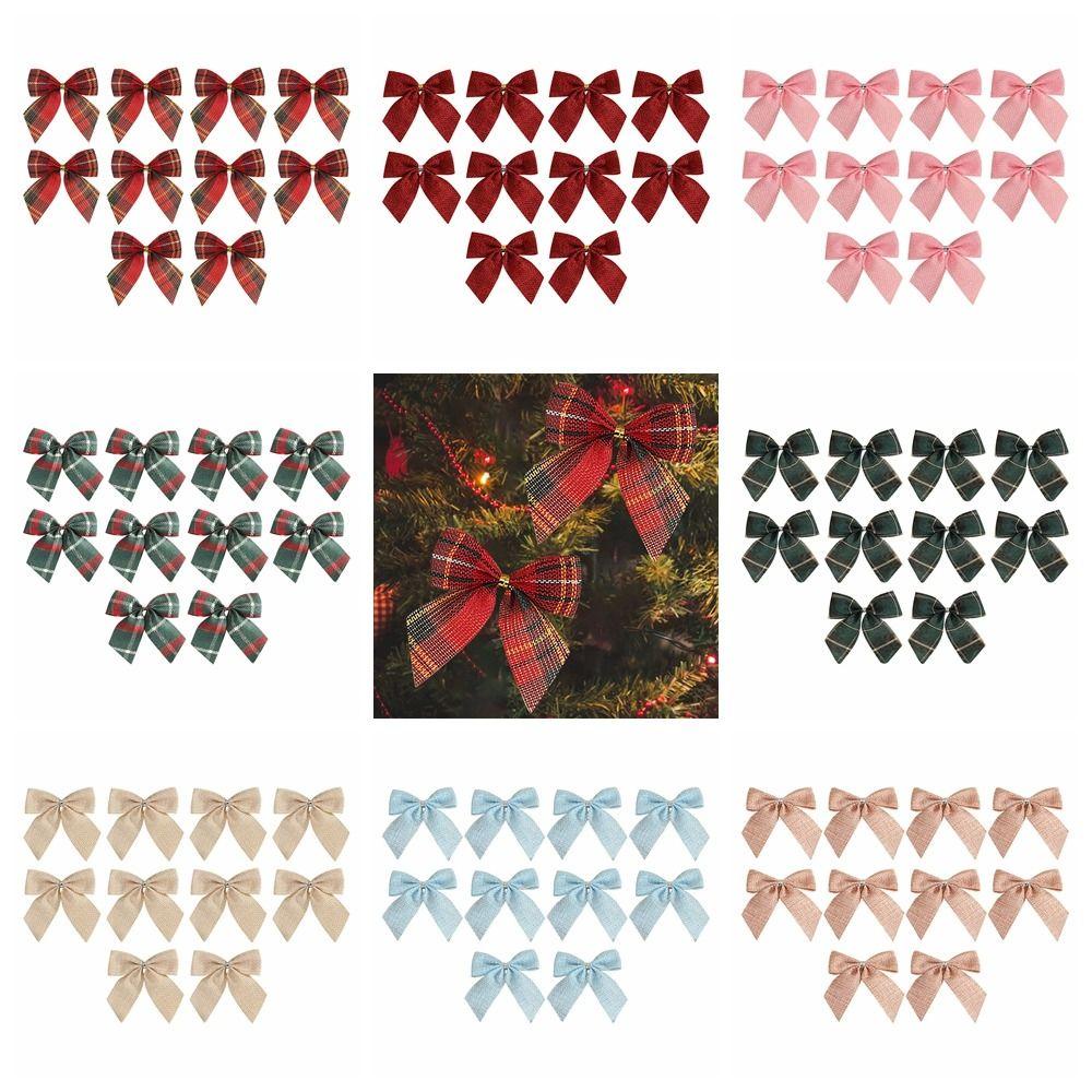 Set 10 Nơ Sọc Caro Mềm Mại Siêu Bền Gắn Trang Trí Cây Thông Giáng Sinh